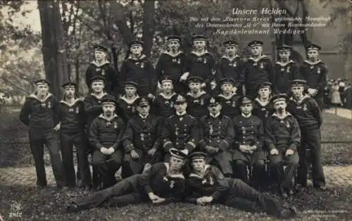 Ak Besatzung des Unterseebootes U 9, Otto Weddigen, Marineoffizier, Kapitänleutnant