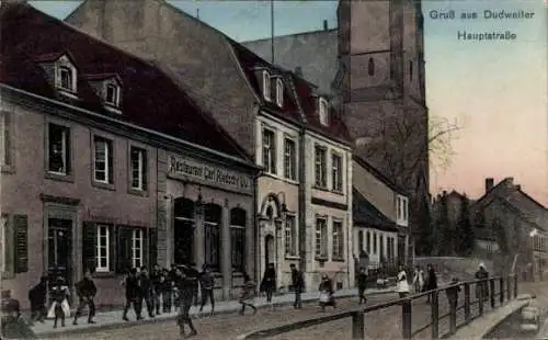 Ak Dudweiler Saarbrücken im Saarland, Hauptstraße, Restaurant von Carl Riedschy, Kinder