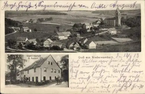 Ak Niederwambach Rheinland Pfalz, Gesamtansicht, Kirche, Gastwirtschaft S. Reusch