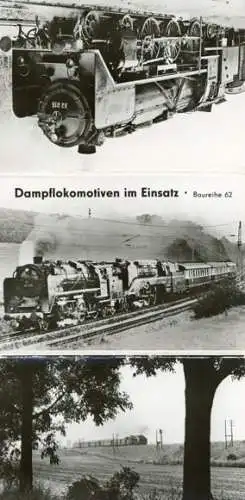 Set von 6 AK + 3 Umschlagfotos Dampflokomotiven im Einsatz. Baureihe 62