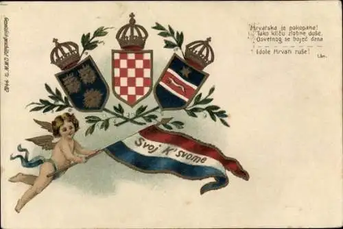 Wappen Ak Kroatien, Engel mit Landesfahne