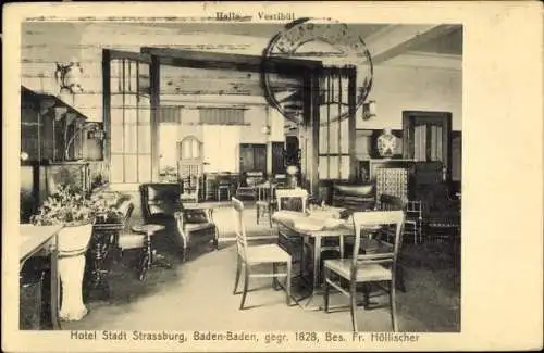 Ak Baden Baden am Schwarzwald, Hotel Stadt Straßburg, Innenansicht