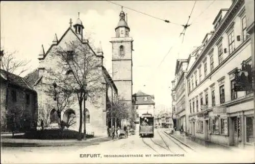 Ak Erfurt in Thüringen, Regierungsstraße, Wigbertikirche, Straßenbahn