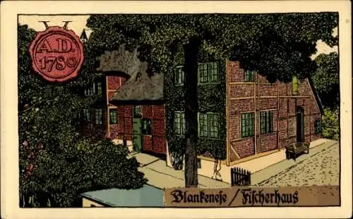 Steindruck Ak Hamburg Altona Blankenese, Fischerhaus AD 1780