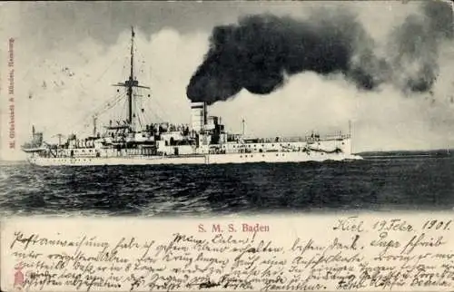 Ak Deutsches Kriegsschiff S.M.S. Baden, Kaiserliche Marine