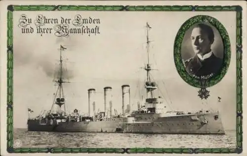 Ak Deutsches Kriegsschiff, SMS Emden, Kleiner Kreuzer, Kapitän von Müller, Portrait