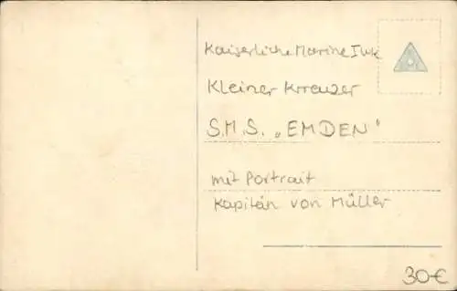 Ak Deutsches Kriegsschiff, SMS Emden, Kleiner Kreuzer, Kapitän von Müller, Portrait