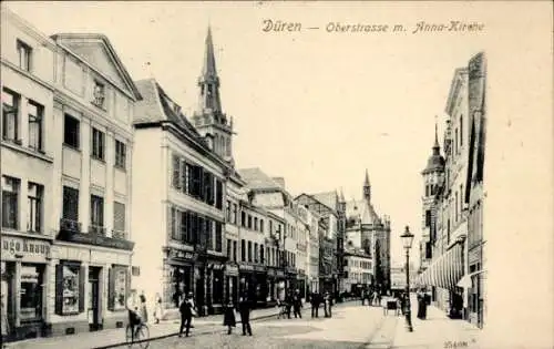 Ak Düren im Rheinland, Oberstraße, Anna-Kirche, Geschäft