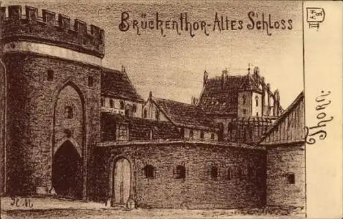 Künstler Ak Toruń Thorn Westpreußen, Brückentor, Altes Schloss