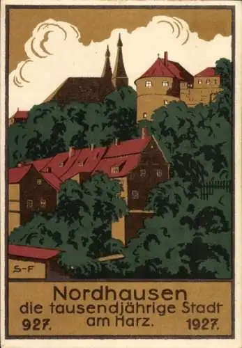 Ganzsachen Steindruck Ak Nordhausen in Thüringen, 1000 Jahrfeier 1927