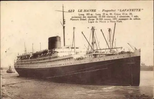 Ak Dampfer Lafayette, French Line, CGT