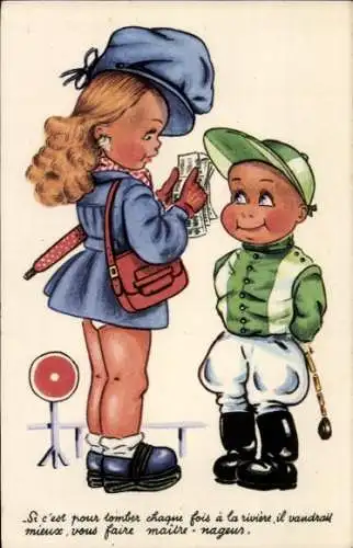 Ak Jockey, Mädchen mit Scheinen