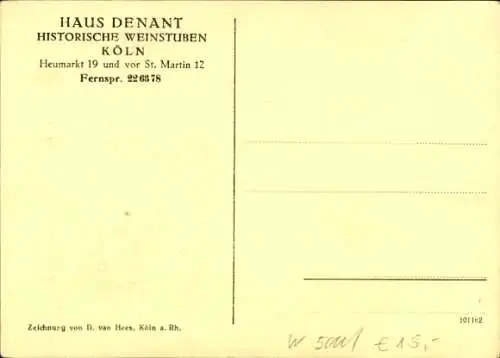 Künstler Ak Köln am Rhein, Weinstuben Haus Denant, 1597
