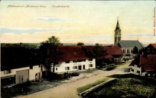 Ak Montreux Vieux Altmünsterol Elsass Haut Rhin, Straße, Kirche