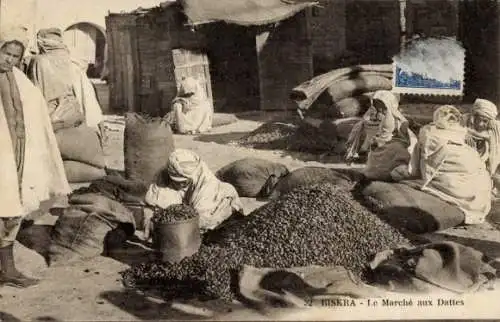 Ak Biskra Algerien, Dattelmarkt