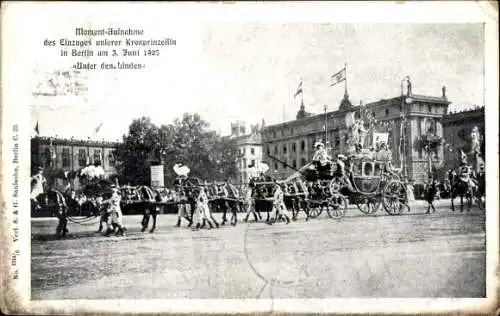 Ak Berlin Mitte, Unter den Linden, Einzug der Kronprinzessin Cecilie in Berlin am 3. Juni 1905