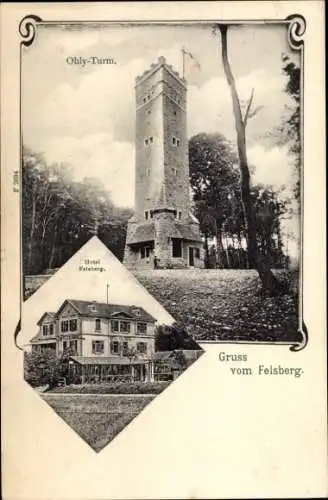 Ak Felsberg Lautertal im Odenwald, Ohly-Turm, Hotel Felsberg