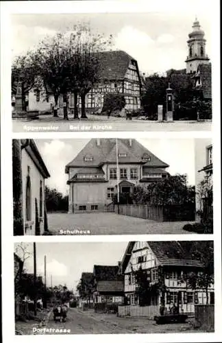 Ak Appenweier Schwarzwald, Bei der Kirche, Schulhaus, Dorfstraße