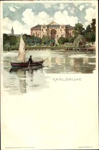 Künstler Litho Mutter, K., Karlsruhe in Baden, Parkanlage, Ruderboot