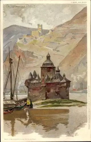 Künstler Litho Schmohl, P., Kaub am Rhein, Burg Pfalzgrafenstein, Pfalz