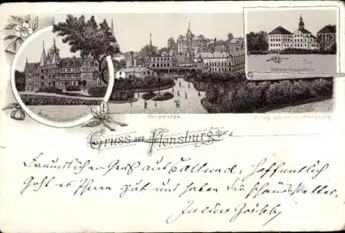 Litho Gråsten Gravenstein Dänemark, Kurhaus, Schloss, Promenade