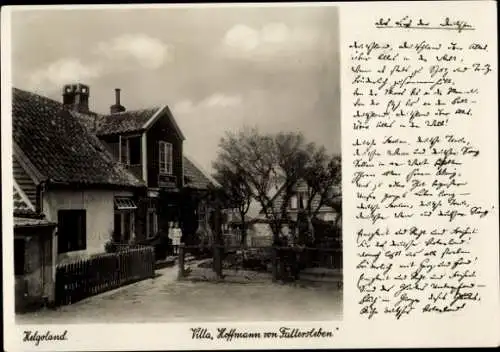 Ak Nordseeinsel Helgoland, Villa Hoffmann von Fallersleben