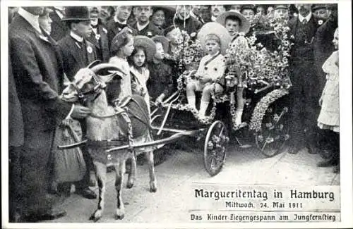 Ak Hamburg, Margeritentag 24. Mai 1911, Kinderziegengespann am Jungfernstieg