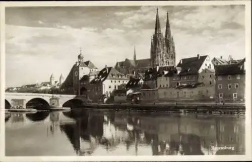 Ak Regensburg an der Donau Oberpfalz, Dom, Steinerne Brücke