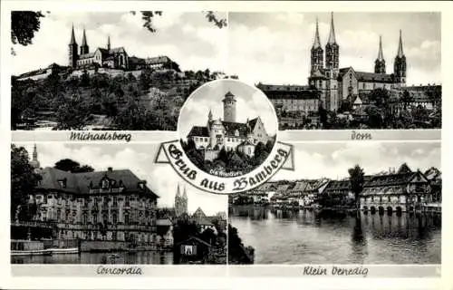 Ak Bamberg an der Regnitz Oberfranken, Michaelsberg, Dom, Concordia, Klein Venedig, Altenburg