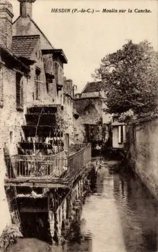 Ak Hesdin Pas de Calais, Moulin sur la Canche