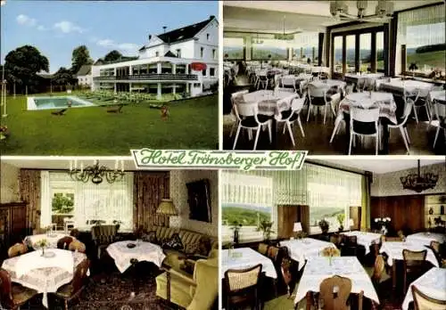 Ak Frönsberg Hemer im Sauerland, Hotel Frönsberger Hof, Gastraum, Freibad
