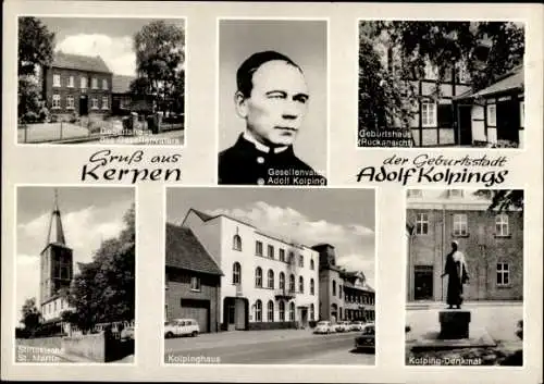 Ak Karben in Hessen, Geburtshaus Adolf Kolping, Porträt, Stiftskirche St. Martin, Kolpingdenkmal