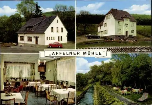 Ak Affeln Neuenrade im Sauerland, Gaststätte und Pension, Affelner Mühle, Gastraum, Garten