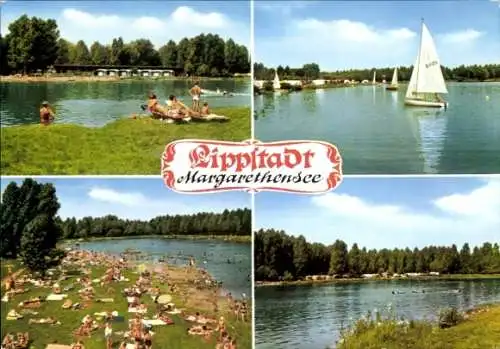 Ak Lippstadt in Westfalen, Margarethensee, Segelboot, Badegäste