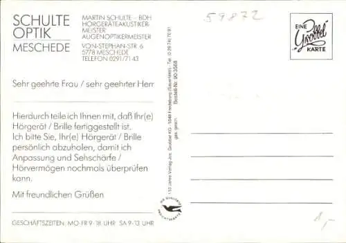 Ak Meschede im Sauerland, Schulte Optik, Augenoptikermeister Martin Schulte, Von Stephan Str. 6