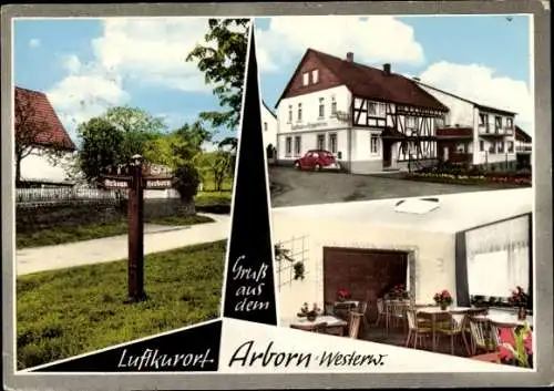 Ak Arborn im Westerwald Greifenstein in Hessen, Wegweiser, Gasthaus Pension Zur Krone