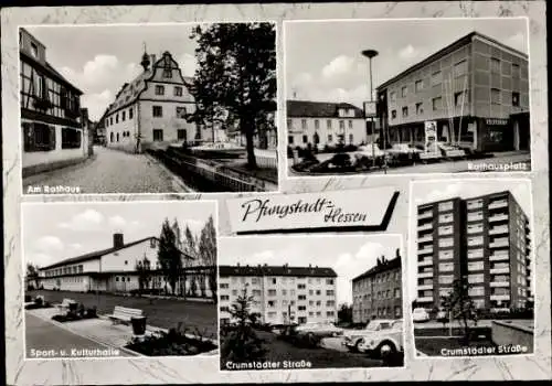 Ak Pfungstadt Hessen, Am Rathaus, Rathausplatz, Sport- und Kulturhalle, Crumstädter Straße, Hochhaus