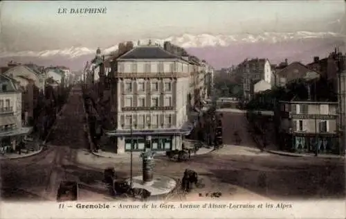 Ak Grenoble-Isère, Avenue de la Gare, Avenue d’Alsace-Lorraine, Alpen