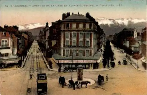 Ak Grenoble-Isère, Avenue de la Gare und Elsass-Lothringen, Alpen