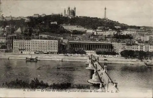 Ak Lyon Rhône, Pont du Palais-de-Justice, Coteau de Fourvieres