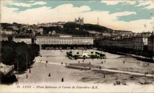 Ak Lyon Rhône, Place Bellecour, Coteau de Fourvière