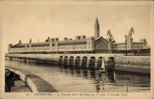 Ak Cherbourg Manche, Nouvelle Gare Maritime, Grande Jetee