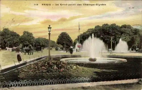 Ak Paris VIII, Avenue des Champs Élysées, Rond-Point des Champs Elysees, Springbrunnen