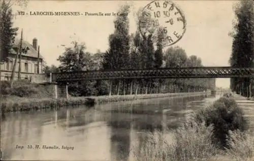 Ak Laroche Migennes Yonne, Passerelle sur le Canal