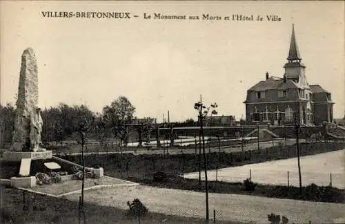 Ak Villers Bretonneux Somme, Kriegerdenkmal, Rathaus