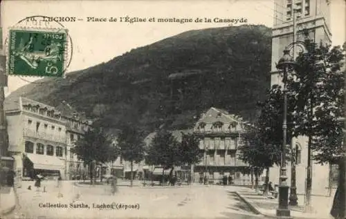 Ak Luchon Haute Garonne, Place de l'Eglise, Montagne de la Casseyde