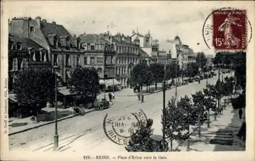 Ak Reims Marne, Place d'Erlon vers la Gare