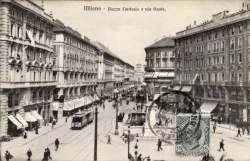 Ak Milano Mailand Lombardia, Piazza Cordusio e via Dante