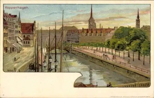 Litho København Kopenhagen Dänemark, Teilansicht, Brücke