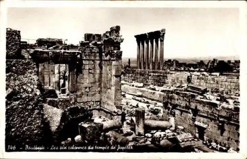 Ak Baalbek Libanon, Die sechs Säulen des Jupitertempels